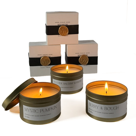 Pivotal Moments Seasonal Favorites Gift Set, three 8 oz candles with black bow and wax seal